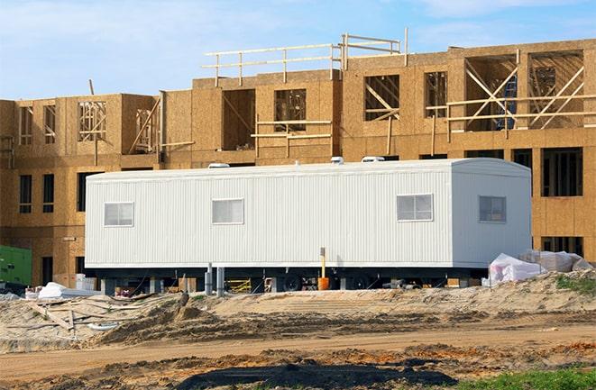 construction workers meeting at office trailers on rent in Nome